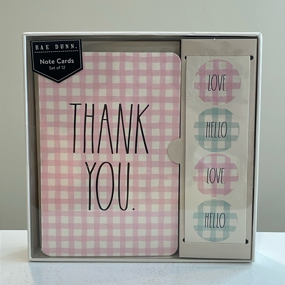New Rae Dunn Blue & Pink Gingham THANK YOU Cards